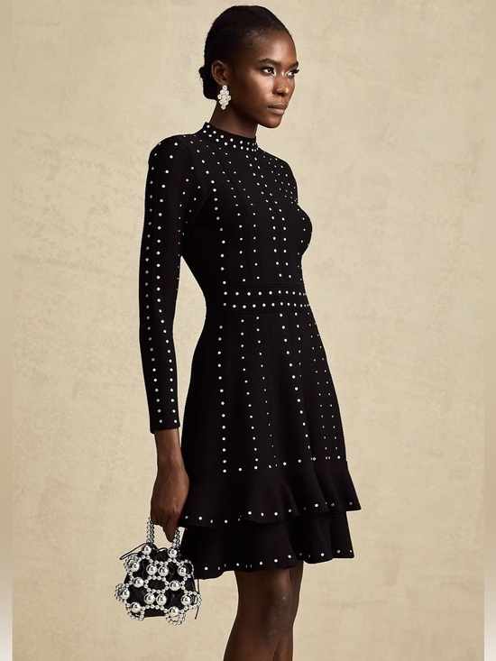 Miss Rosier Dresses & Skirts - Fabienne Black Embellished Ruffled Knit Mini Dress